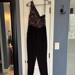 BCBGeneration Black and Pink Floral Jumpsuit